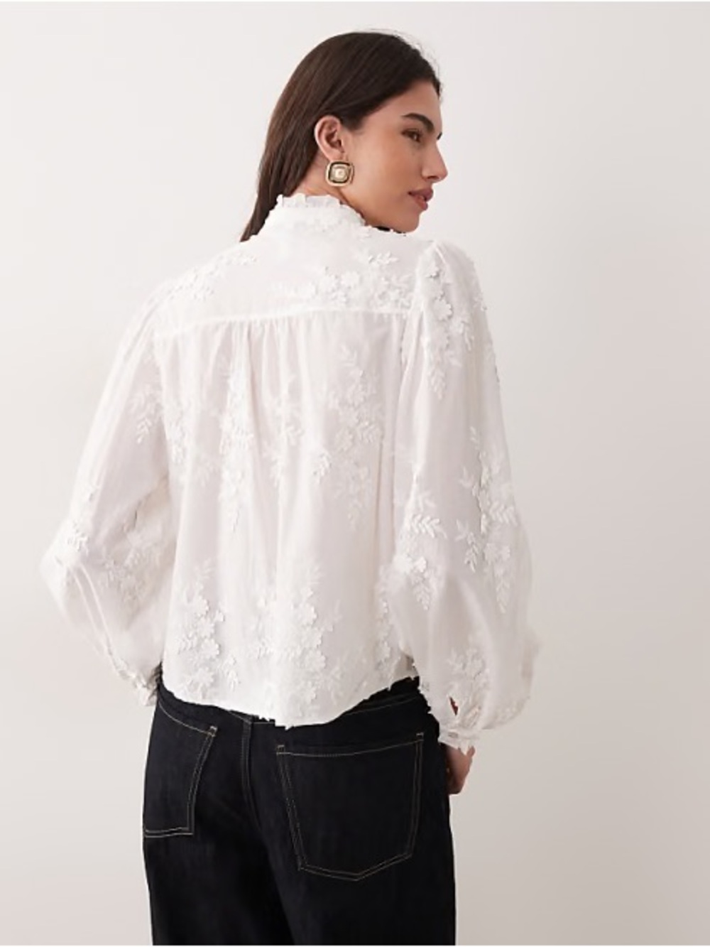 Mango White Floral Embroidered Button-Front Blouse